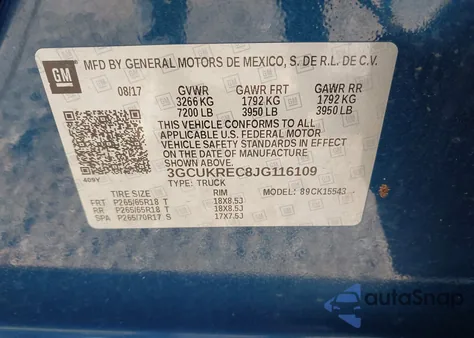 2018 Chevrolet Silverado 1500 2Lt from USA, damaged, VIN 3GCUKREC8JG116109